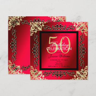 Elegant Guld & Cerise Kvinnors 50:e födelsedag Inbjudningar