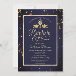 Elegant Guld Chalice Navy Blue Baptism Inbjudningar