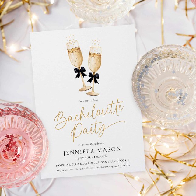 Elegant Guld Champagne Bachelorette Party Inbjudningar (Bachelorette Champagne themed Party Invitation)