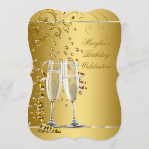 Elegant guld champagne födelsedagsfest inbjudningar