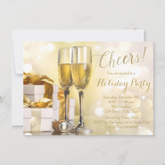 Elegant Guld Champagne Högtidlig Julfest Inbjudningar (Framsida)