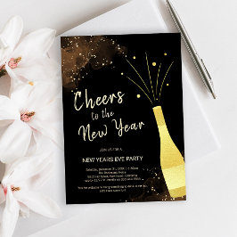 Elegant guld champagne nyårsfest inbjudningar
