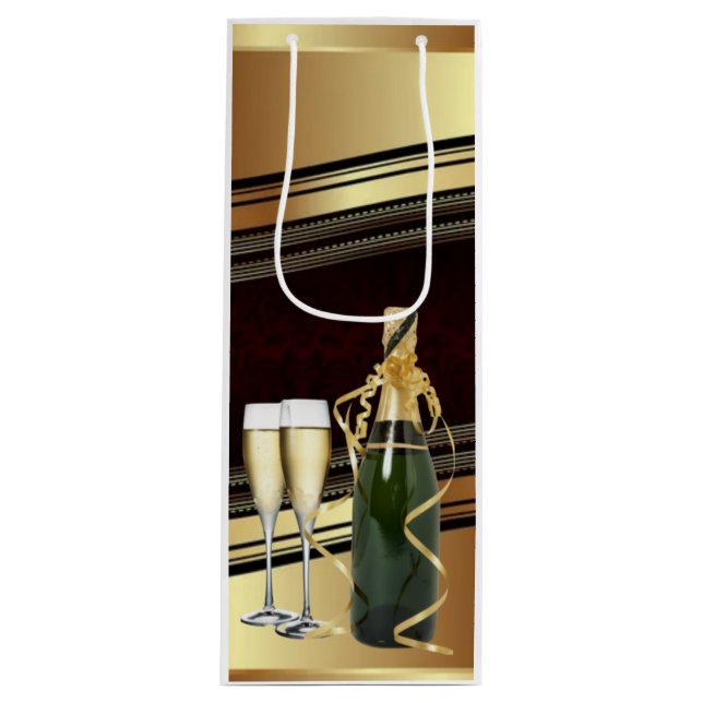 Elegant Guld Champagne/Vin Gift Bag (Framsidan)