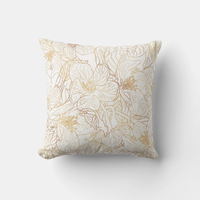 Elegant Guld Cherry Blommar Flowers White Design Kudde (Framsida)