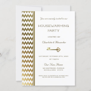 Elegant Guld Chevron Rand Houseuppvärmning Party Inbjudningar