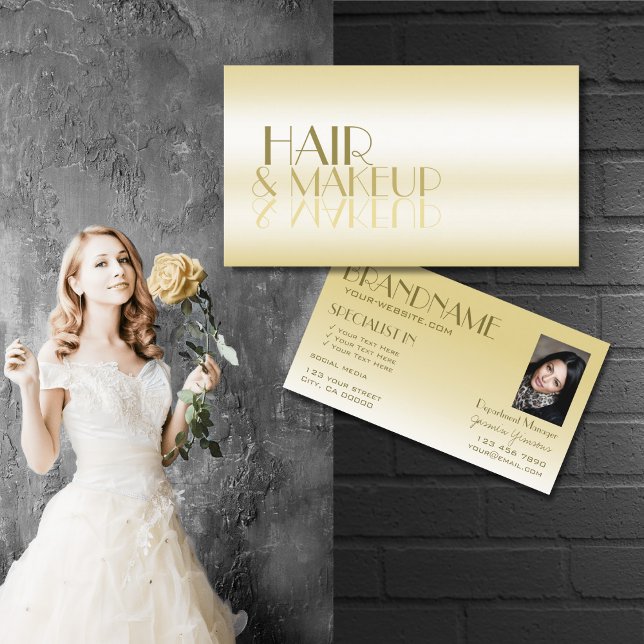 Elegant Guld Chic Spegel Brev med fotolyx Visitkort (Skapare uppladdad)