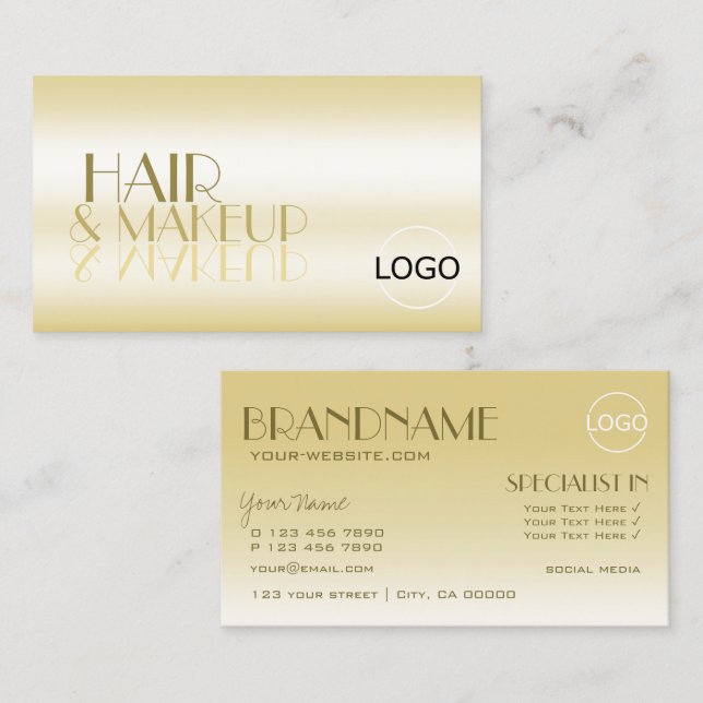 Elegant Guld Chic Spegel Brev med Logotyp lyx Visitkort (Fram/baksida)