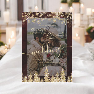 Elegant Guld Chic Vinterjulfotfoto Bröllop Inbjudningar