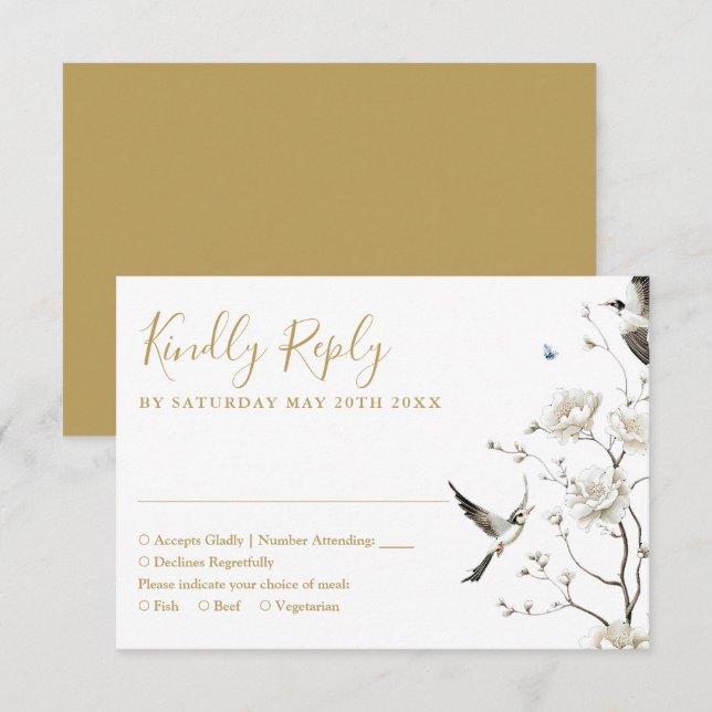 Elegant Guld Chinoiserie Blommigt Garden Wedding OSA Kort (Fram/baksida)