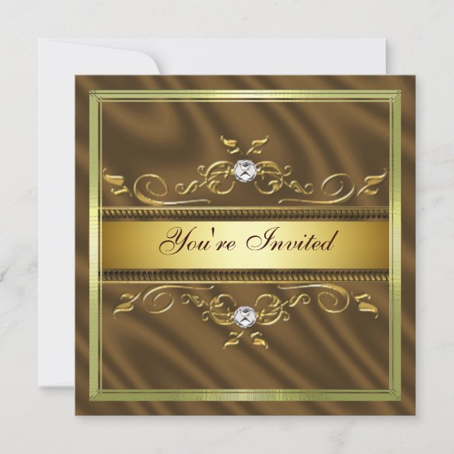 Elegant Guld Chocolate Brown Silke/satinbjudan Inbjudningar (Framsida)