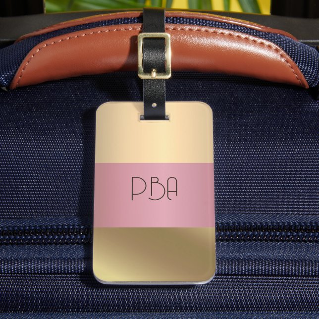 Elegant Guld Chopper Rosa Metallic monogram Namn Bagagebricka (Framsida Insitu 2)