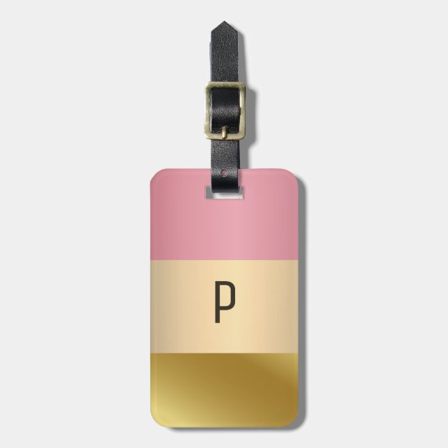 Elegant Guld Chopper Rosa Metallic monogram Namn Bagagebricka (Vertikal Framsida)