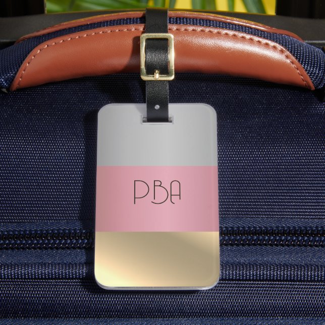 Elegant Guld Chopper Rosa Metallic monogram Namn Bagagebricka (Framsida Insitu 2)