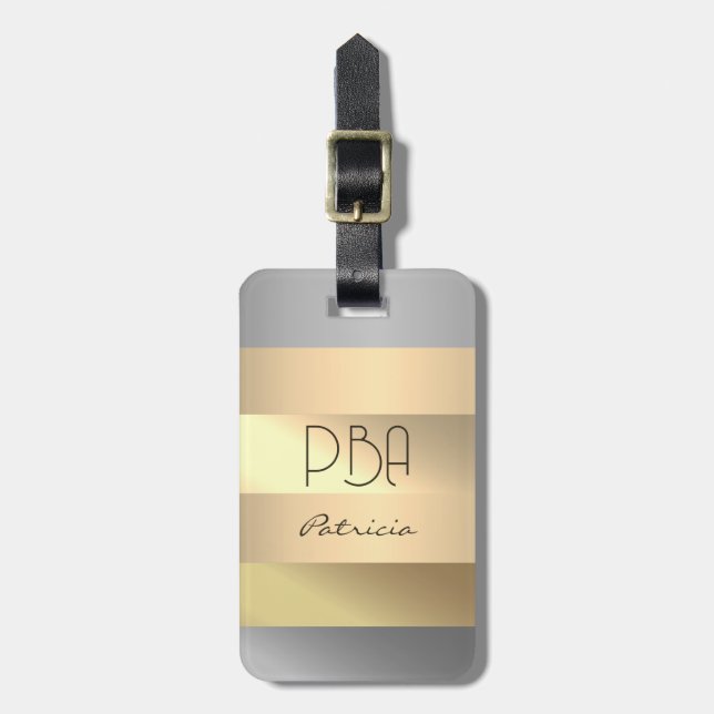 Elegant Guld Chopper Silver Metallic monogram Namn Bagagebricka (Vertikal Framsida)