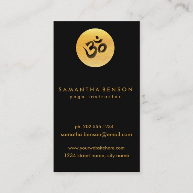 Elegant Guld Circle OM Logotyp Black Yoga Visitkort (Framsida)