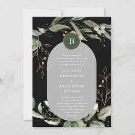 Elegant Guld Circles Eucalyptus Boho Moss Grönt Inbjudningar