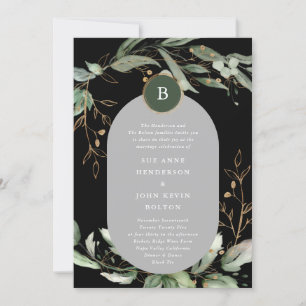 Elegant Guld Circles Eucalyptus Boho Moss Grönt Inbjudningar