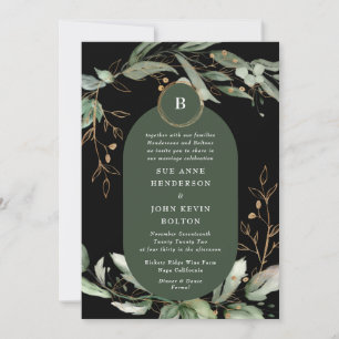 Elegant Guld Circles Eucalyptus Boho Moss Grönt Inbjudningar