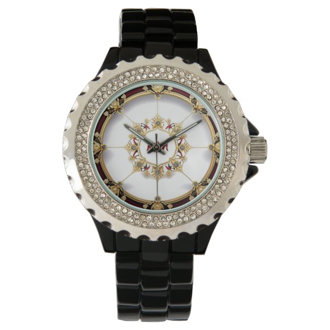 Elegant Guld Cirkulär Ram Armbandsur (Framsida)