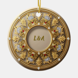 Elegant Guld Cirkulär Ram Julgransprydnad Keramik
