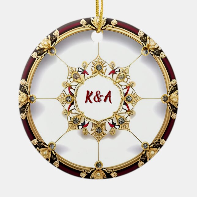 Elegant Guld Cirkulär Ram Julgransprydnad Keramik (Framsidan)