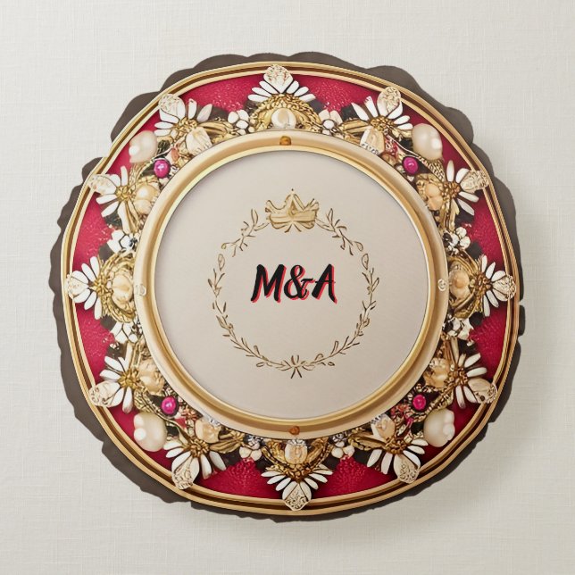 Elegant Guld Cirkulär Ram Rund Kudde (Framsidan)