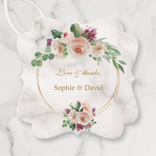 Elegant Guld Classic Blue Blommigt Bröllop Gåvor Etiketter (Framsida)