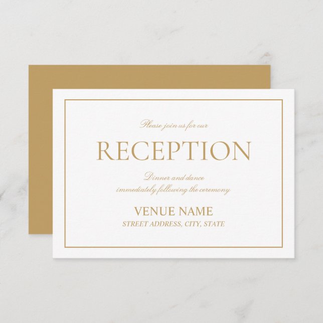 Elegant Guld Classic Script Reception Tilläggskort (Fram/baksida)
