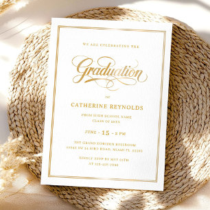 Elegant Guld College Graduation Party Inbjudningar