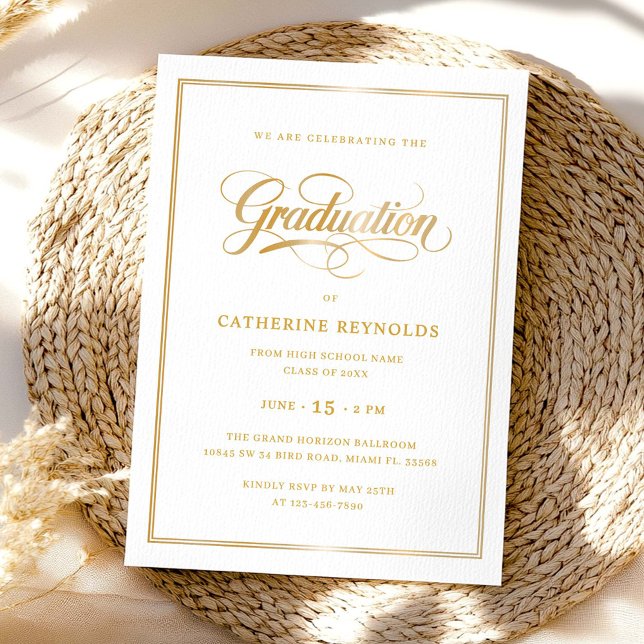 Elegant Guld College Graduation Party Inbjudningar (Skapare uppladdad)