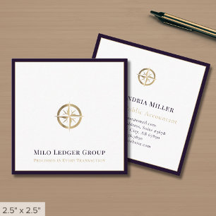 Elegant Guld Compass-Logotyp Fyrkantigt Visitkort