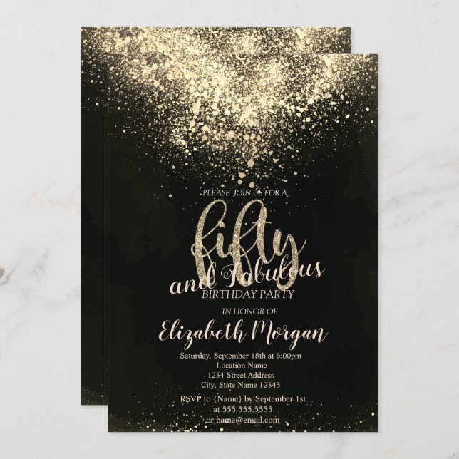 Elegant Guld Confetti 50:e Födelsedagsfesten Inbjudningar (Fram/baksida)