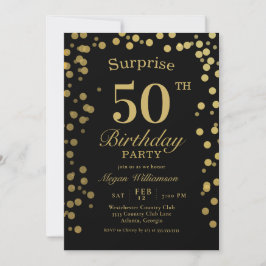 Elegant Guld Confetti Black Surprise 50:e födelsed Inbjudningar