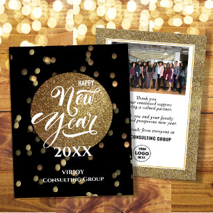 Elegant Guld Confetti Festive Bokeh Business Photo Julkort