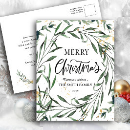 Elegant Guld Confetti Gräs Foliage Greenery-skript Helg Vykort