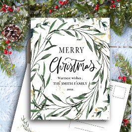 Elegant Guld Confetti Gräs Foliage Greenery-skript Helg Vykort