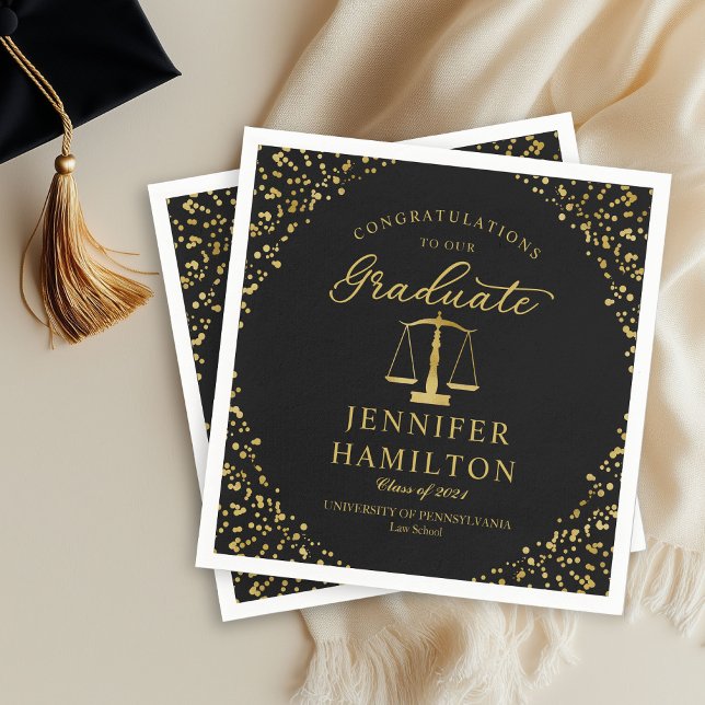 Elegant Guld Confetti Law School Studenten Black Pappersservett (Skapare uppladdad)