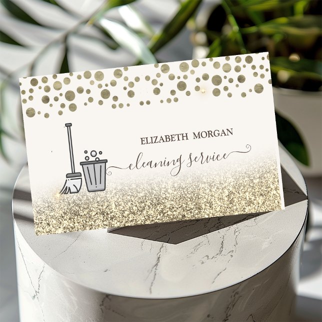 Elegant Guld Confetti Maid Städning Glitter Visitkort (Skapare uppladdad)
