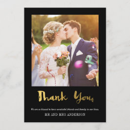 Elegant Guld Confetti Photo Tackto You Card Black Tack Kort