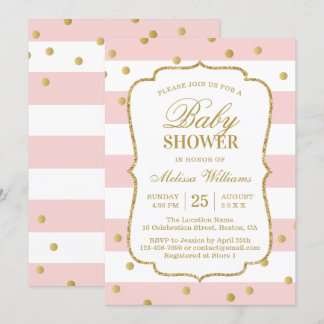 Elegant Guld Confetti Rosa Rand Baby Shower för  Inbjudningar