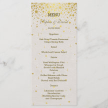Elegant Guld Confetti White Leather Bröllop Menu