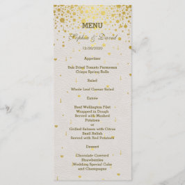 Elegant Guld Confetti White Leather Bröllop Menu Meny