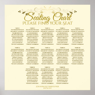 Elegant Guld Cream 13 Bord Bröllop, sittplatsplan Poster