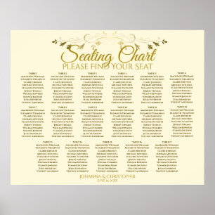 Elegant Guld Cream 17 Bord Bröllop, sittplatsplan Poster