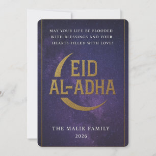 Elegant Guld Crescent on Starry Night Himmel Eid Julkort