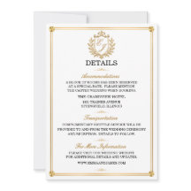 Elegant Guld Crest Bröllopsdetaljkort