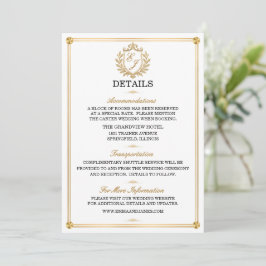 Elegant Guld Crest Bröllopsdetaljkort Inbjudningar