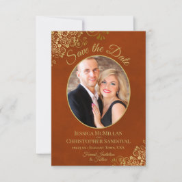 Elegant Guld Curls Oval Photo Marcular Rust Bröllo Spara Datumet