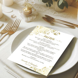 Elegant Guld Curls & Swirls on White Bröllop Meny
