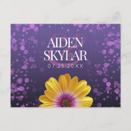 Elegant guld Daisy med lila glitter vigsel- Meddelande Vykort